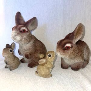 Vintage Flocked Bunny Banks and Babies